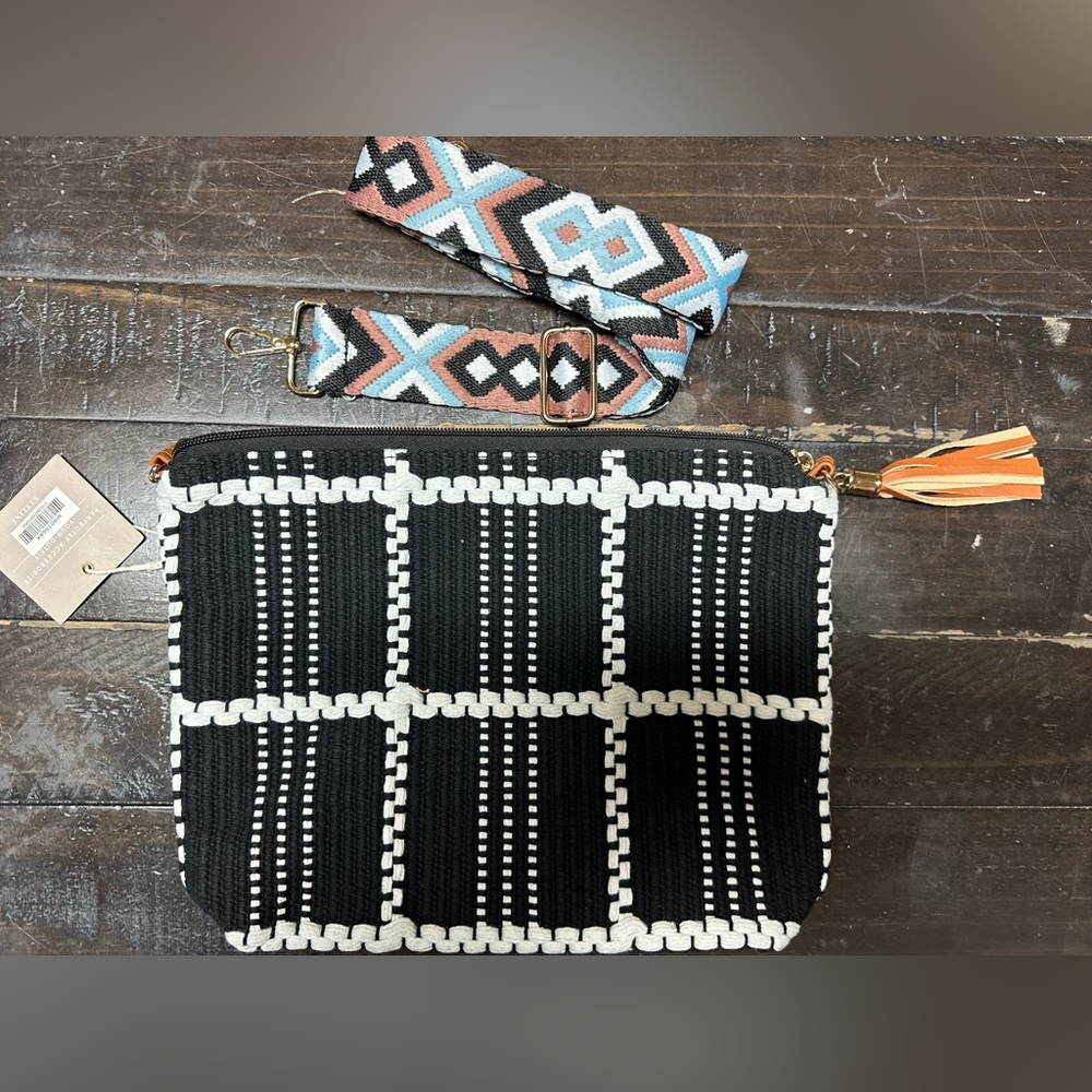 NWT Black & White Crossbody Bag with Interchangeable Strap